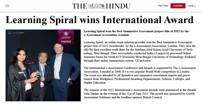 Learning Spiral Wins Prestigious International E Assessment Award For Summative Assessment